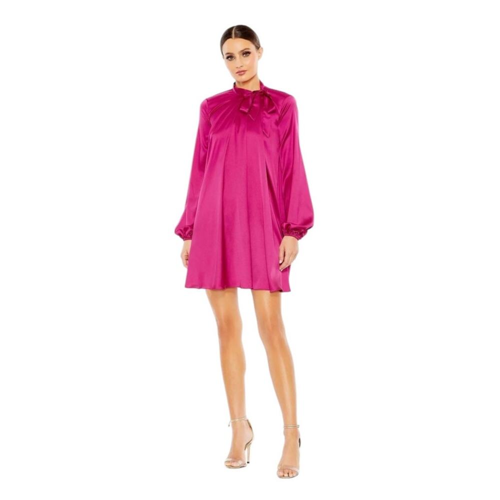 Mac Duggal NEW Size 8 Pink Magenta Long Sleeve Satin Cocktail Mini Dress 55968